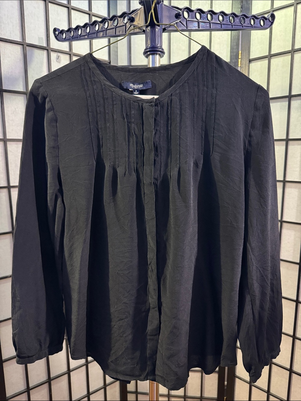 Madewell Black Pintuck Front Long-Sleeve Blouse